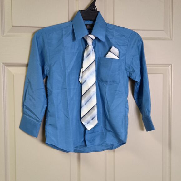 Vittorino Boys Button Front Dress Shirt Size 6 Blue Includes Tie & Handkerchief - Picture 1 of 4